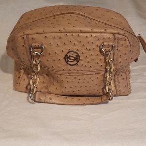 Bebe ostrich tan satchel purse